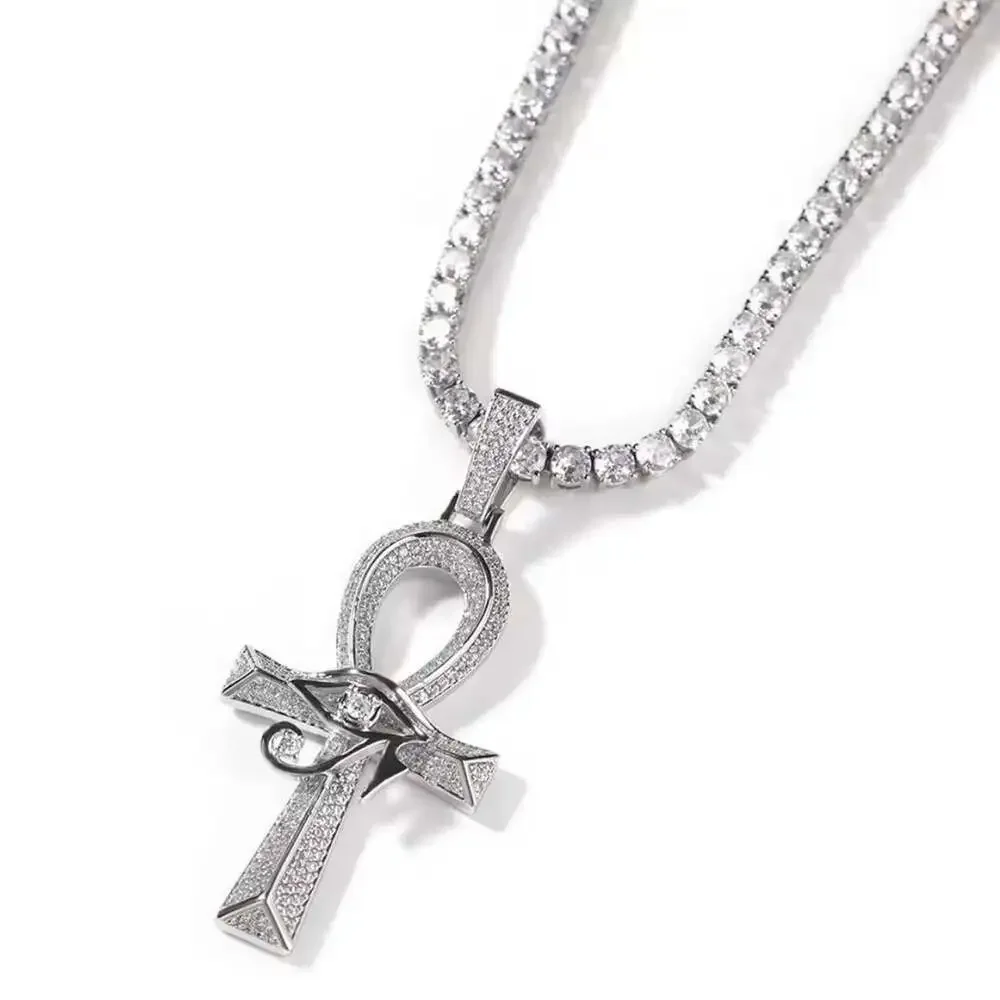 Silver Ankh Cross Pendant With 4 B 47